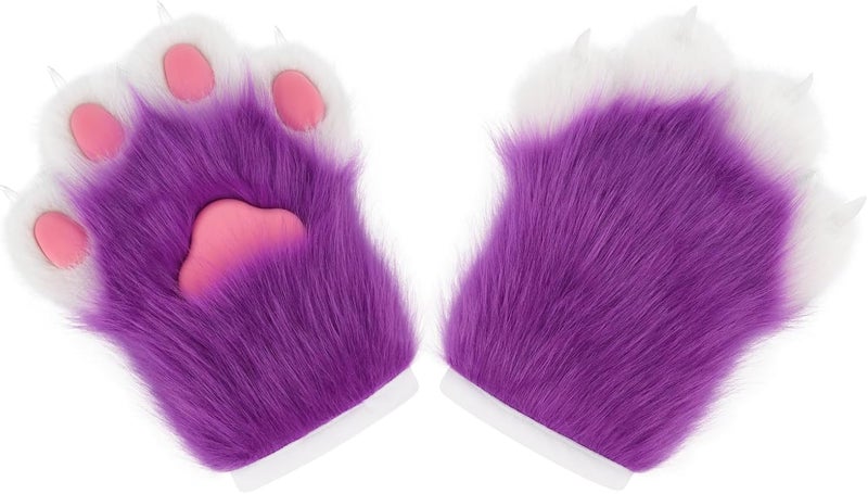 hbbhml Faux Fur Plush Furry Cat Claw Gloves Fursuit Animal Fox Paws Mittens Halloween Cosplay Costume Accessories for Adult - Image 5